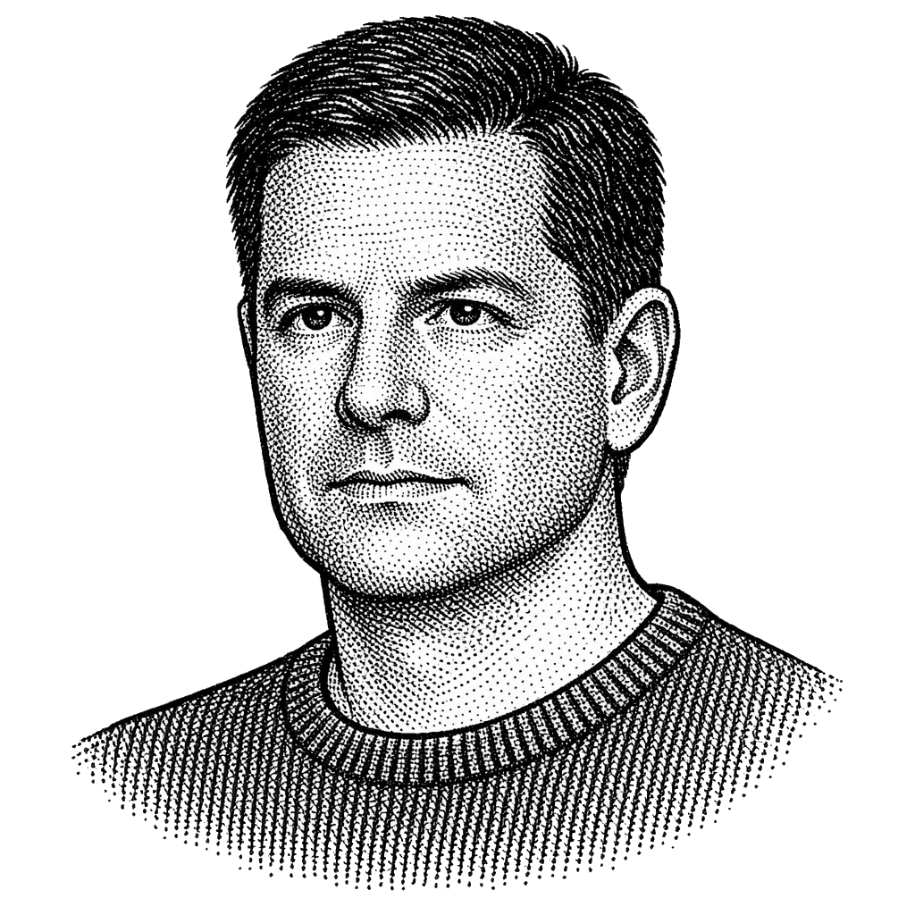 Editorial hedcut portrait of Victor del Rosal